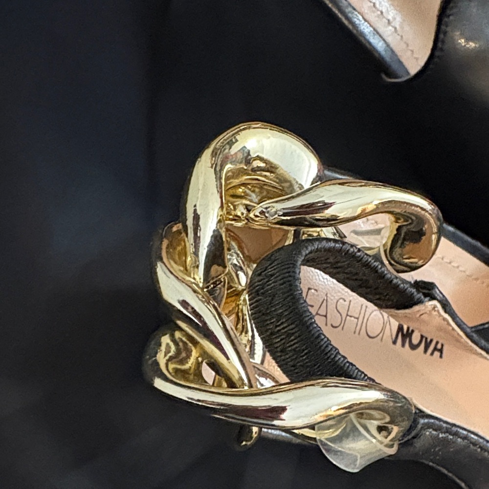 Fashion Nova Black Heels with Gold Accents